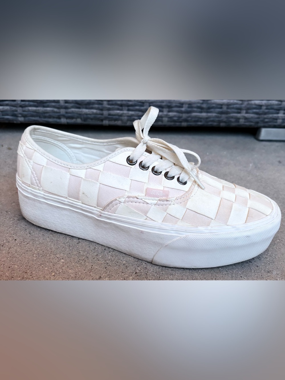 Vans Women 9.5 Authentic Woven Check Stackform Chunky Sole Sneakers Pink White
